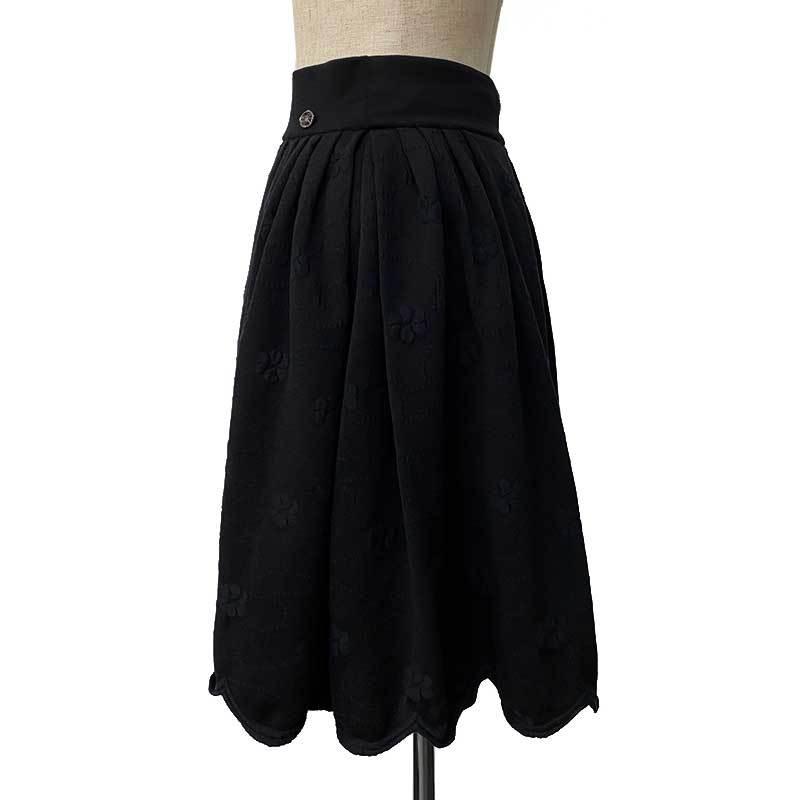 SALE】 CHANEL シャネル フレアスカート ブラック コットン #36 ひざ丈 