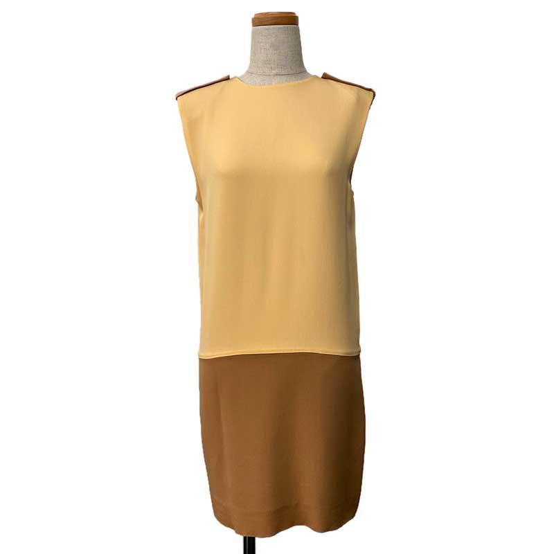 CELINE セリーヌ ノースリーブ ワンピース シルク イエローベージュ  