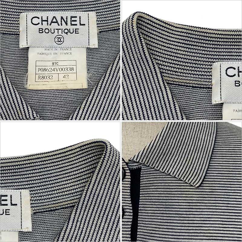 シャネル　半袖ポロシャツ　ボーダー柄　ボタンブランドマーク　ココマーク　刺繍 シャネル 半袖ポロシャツ ボーダー柄 ボタンブランドマーク ココ