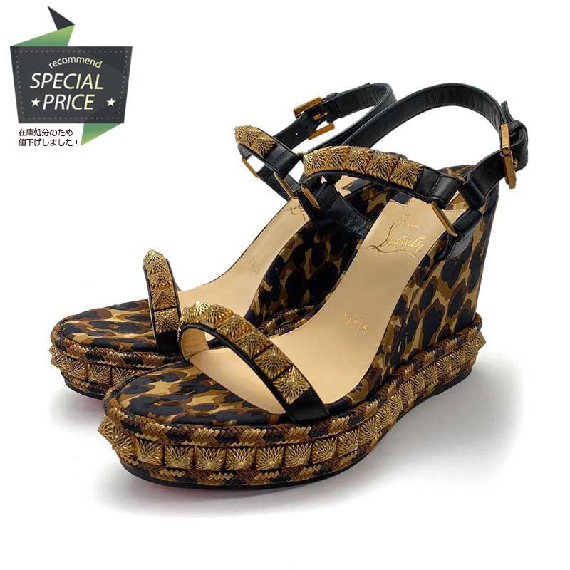 LOUBOUTIN チェック エスパドリーユ ウェッジソール パンプス サンダル