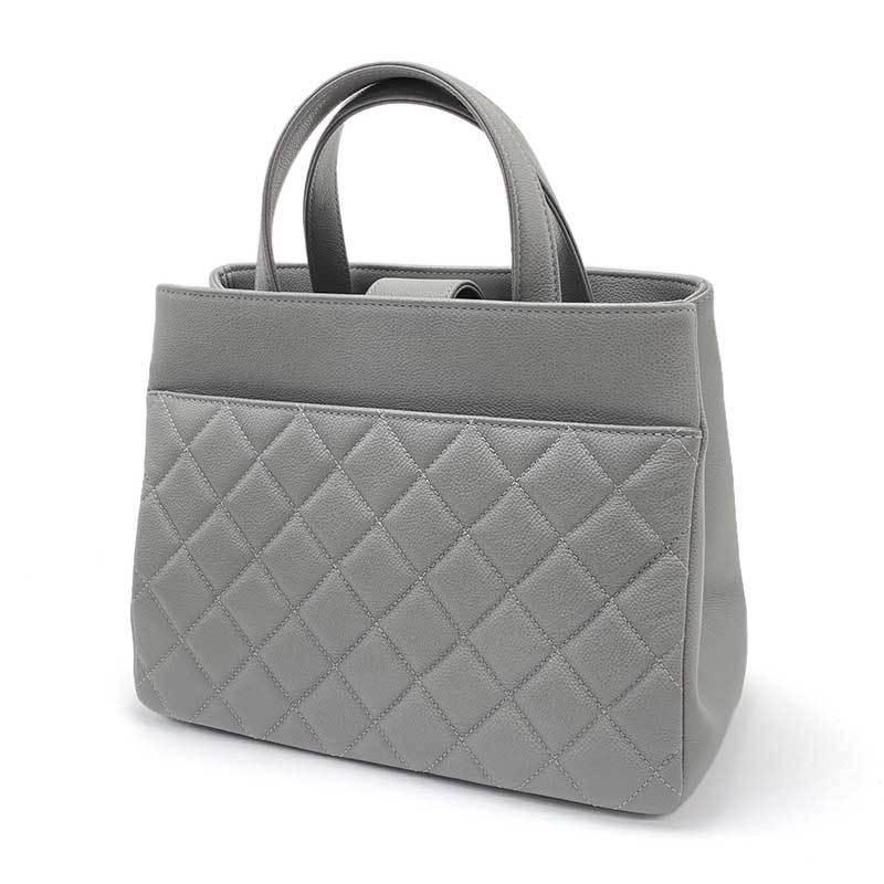 CHANEL シャネル スモールショッピングバッグ グレー グレインドカーフ  