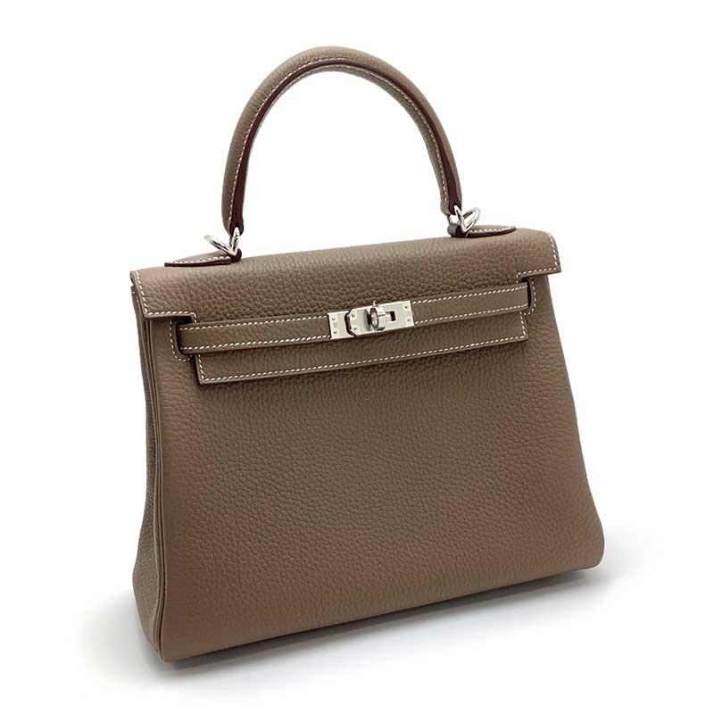 HERMES エルメス ケリー 25cm 内縫い トゴ エトゥープ パラジウム金具  