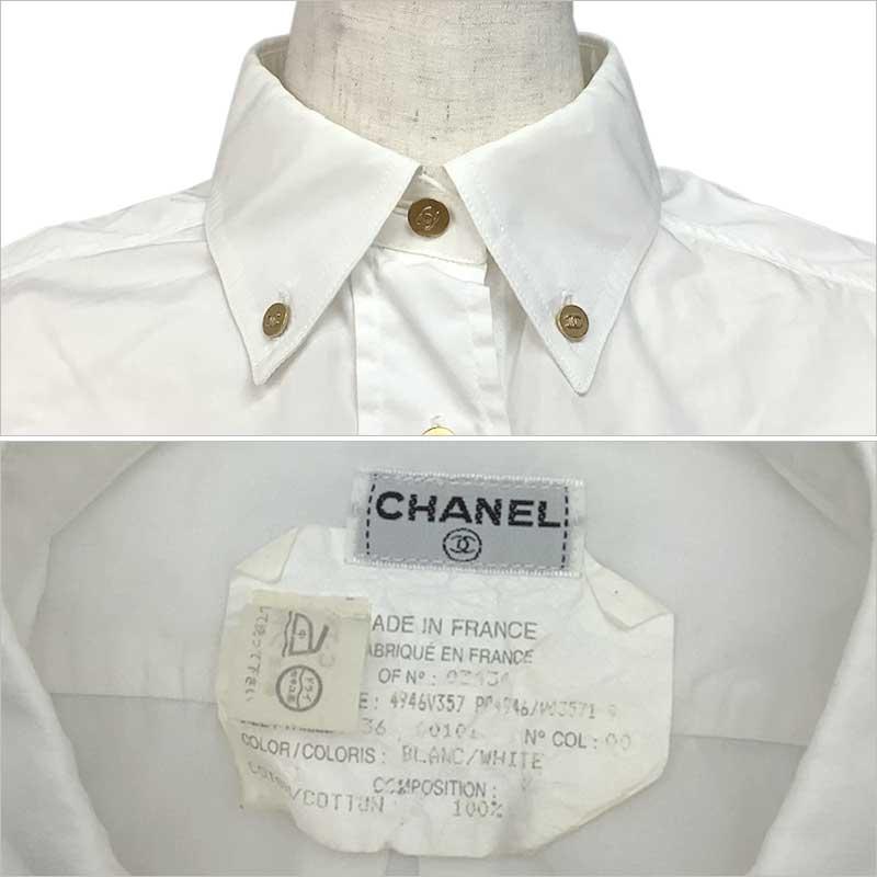CHANEL シャネル 長袖シャツ コットン ホワイト #36 P04946 ココ CHANEL シャネル 長袖シャツ コットン ホワイト #36 P04946 ココ