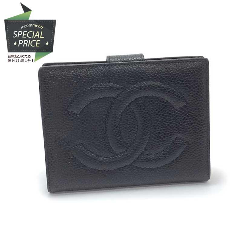 CHANEL シャネル コンパクトウォレット 二つ折り財布 キャビアスキン 