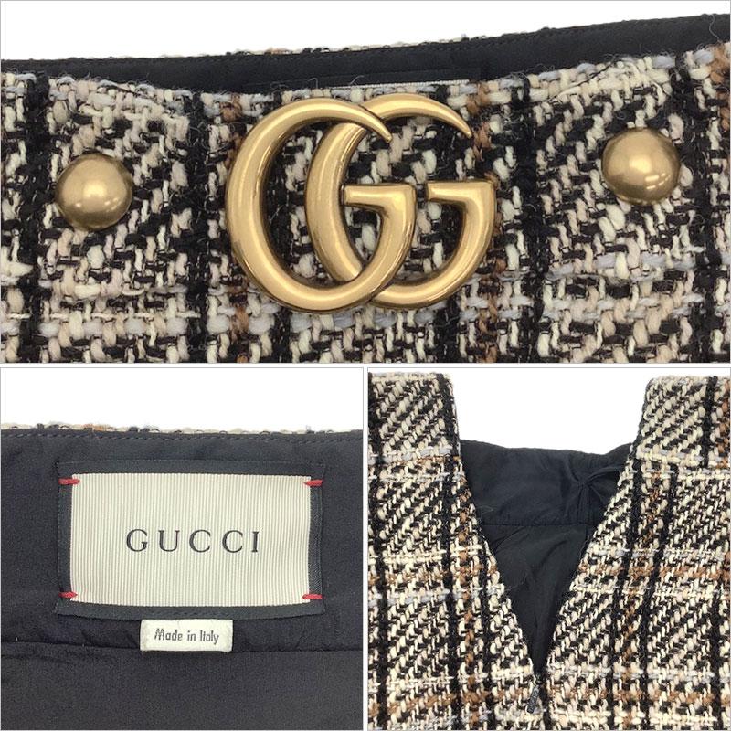 GUCCI グッチ スカート ウール ナイロン ツイード ベージュ