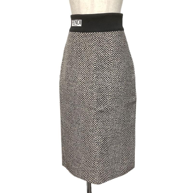 FENDI フェンディ スカート ウール コットン シルク グレー ブラック  