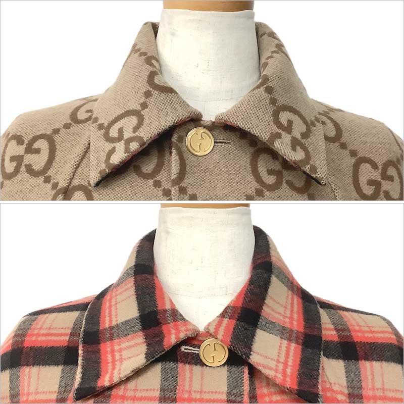 GUCCI グッチ リバーシブル ケープ コート ウール シルク GUCCI グッチ リバーシブル ケープ コート ウール シルク