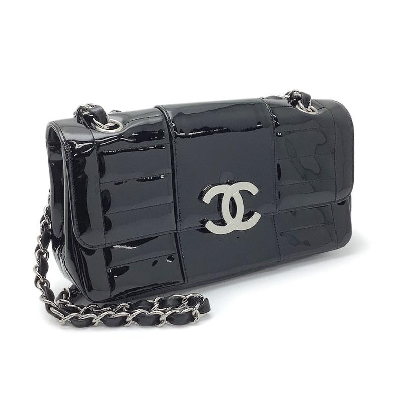 CHANEL シャネル チェーンショルダーバッグ パテントレザー ブラック 