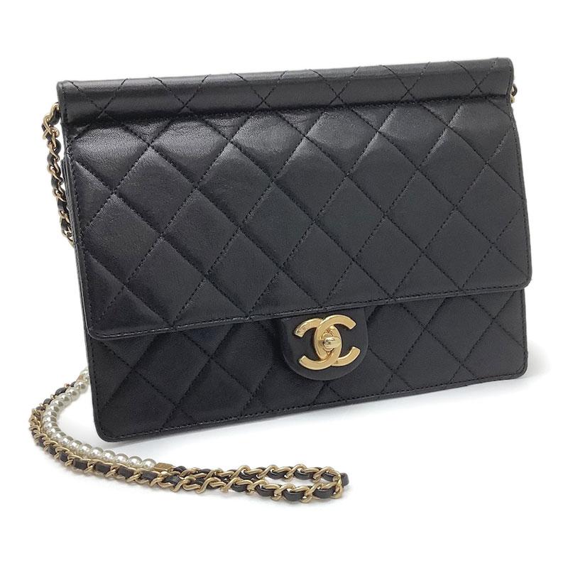 CHANEL シャネル パールチェーンショルダー レザー ブラック AS0583  