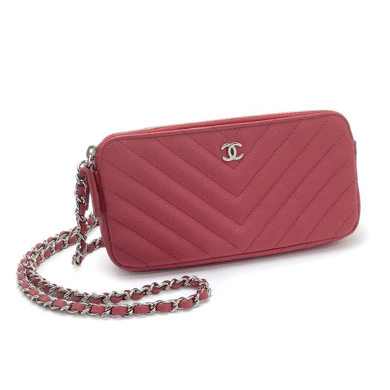 CHANEL シャネル Vステッチ チェーンウォレット ソフトキャビアスキン  