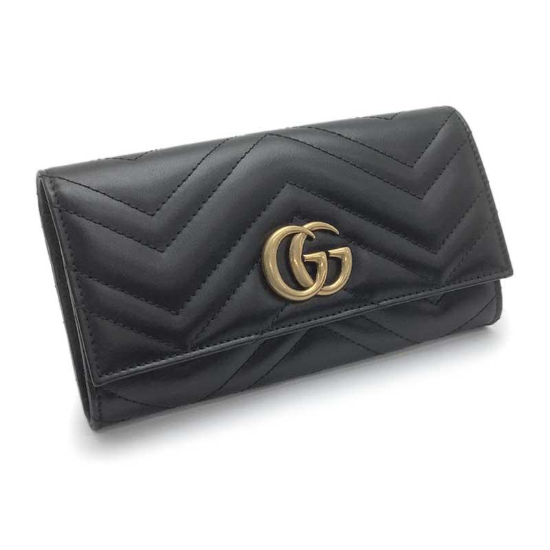 GUCCI グッチ 長財布 GGマーモント ダブルG ブラック レザー ショップ
