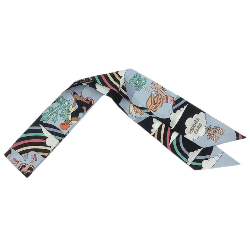 エルメス ツイリー CARRES VOLANTS 空飛ぶカレ スカーフ マルチカラー シルク レディース HERMES 【中古】 HERMES エルメス ツイリー “空飛ぶカレ” シルク ブラック マルチカラー