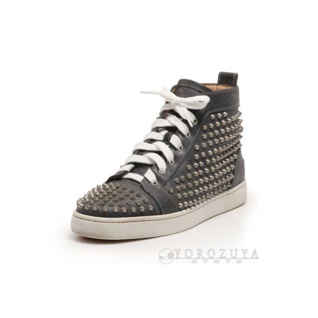 Christian Louboutin クリスチャン ルブタン ハイカット スニーカー レザー ダークグレー スタッズ メンズ 中古 Supersport Tn