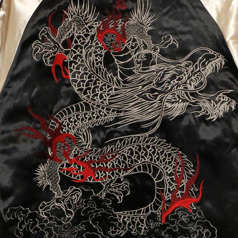 絡繰魂 粋 × 古都古都 四神 刺繍 和柄 リバーシブル スカジャン 201002