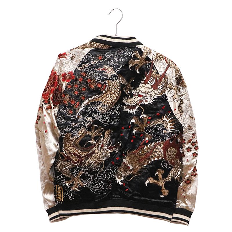 極美品　絡繰魂 粋 スカジャン 龍 和柄 メンズ リバーシブル 刺繍 フルジップ 絡繰魂 からくり魂 粋 スカジャン 龍 雲 和柄 リバーシブル 刺繍