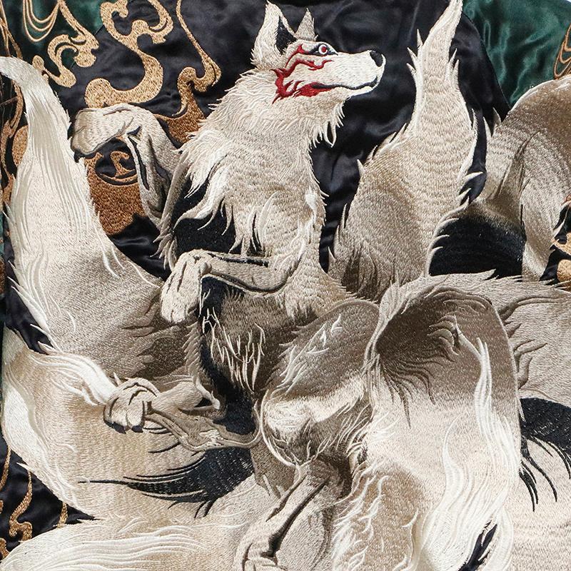 絡繰魂 スカジャン 粋 火炎 九尾の狐 刺繍 和柄 リバ−シブル 絡繰魂 スカジャン 粋 火炎 九尾の狐 刺繍 和柄 リバ−シブル