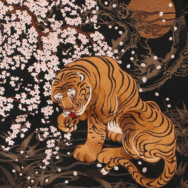 絡繰魂 粋 からくりだましい いき 虎図 若冲 浮世絵 刺繍 半袖T 絡繰魂 粋 からくりだましい いき 虎図 若冲 浮世絵 刺繍 半袖T