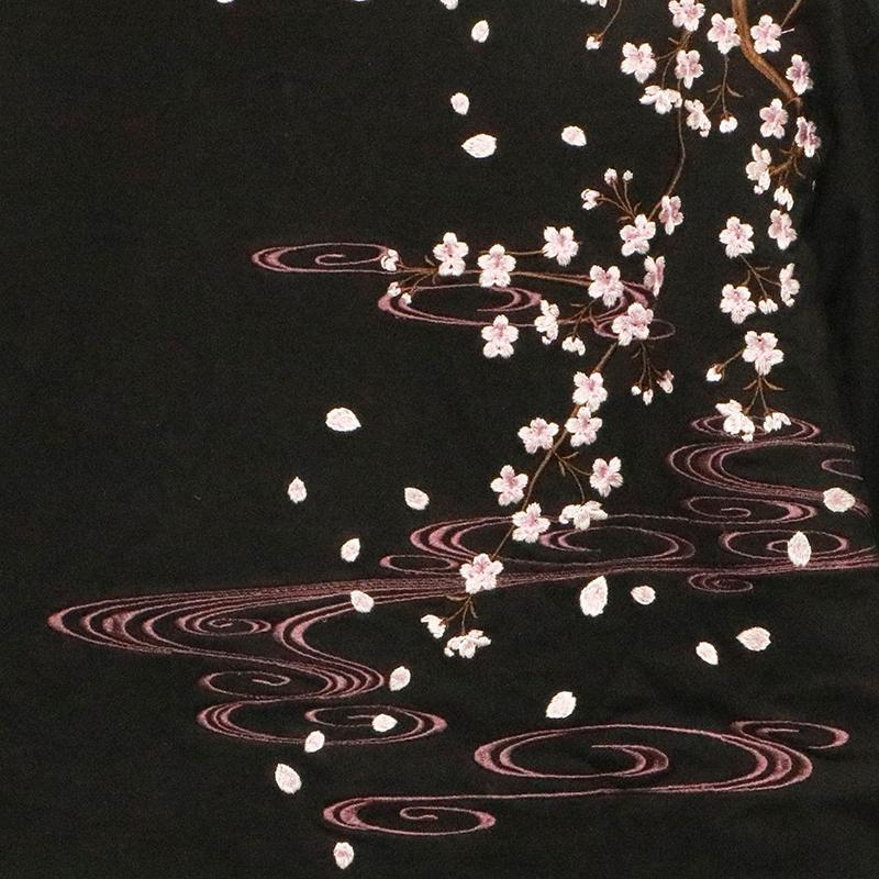 絡繰魂 枝垂桜 柄 Vネック 刺繍 和柄 長袖Tシャツ 233076 からくりだ