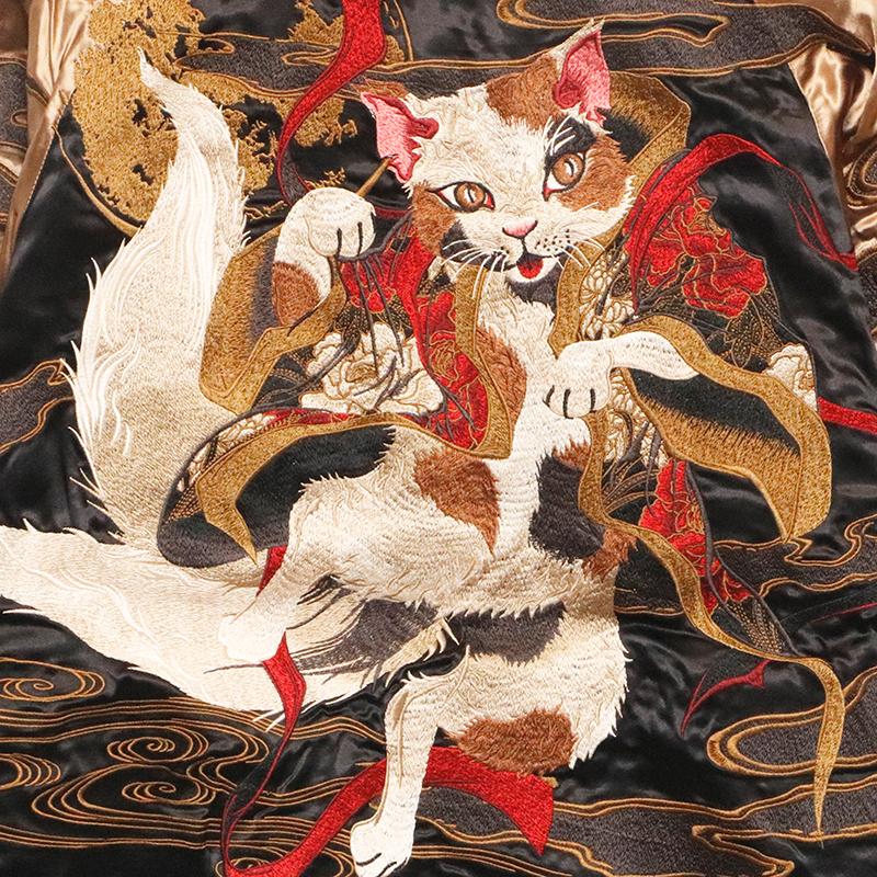 絡繰魂　スカジャン　粋　猫又　赤　全刺繍　和柄　最終値下 絡繰魂 スカジャン 粋 からくりだましい いき 猫又舞踊 刺繍 和