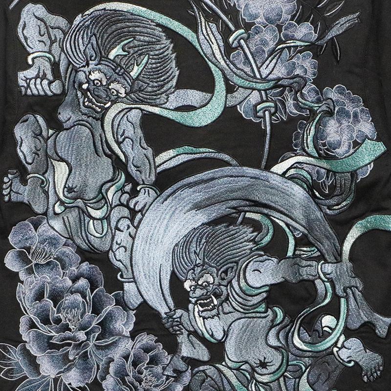 絡繰魂 粋 風神雷神 和彩 刺繍 和柄 長袖Tシャツ 234008