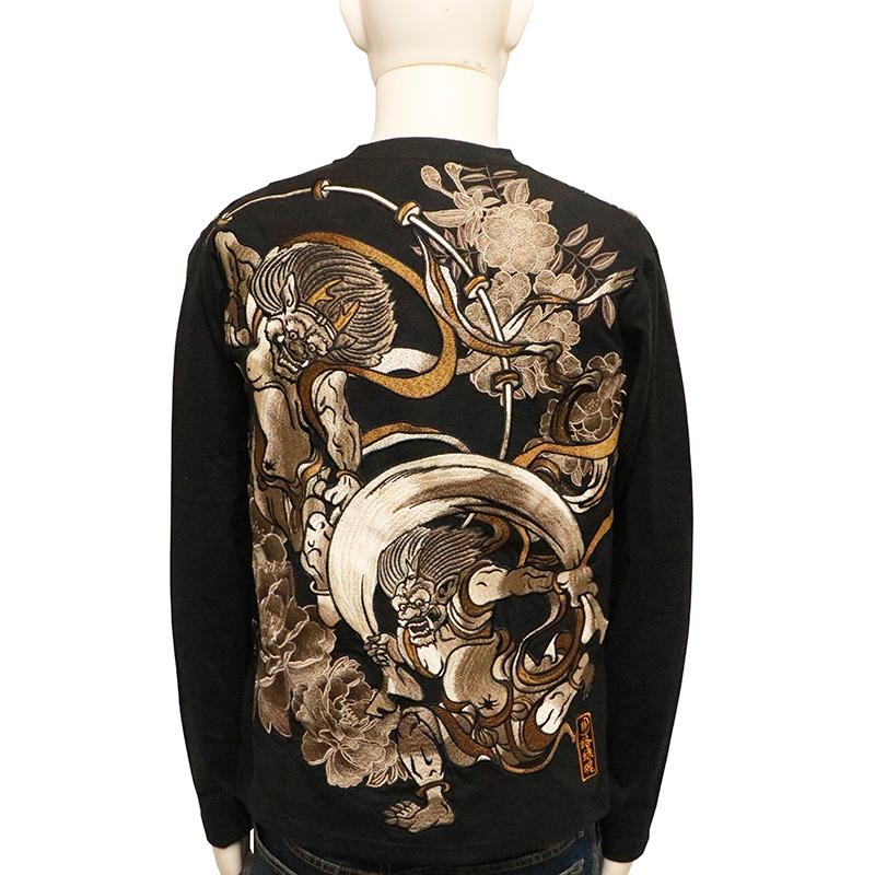 絡繰魂 粋 風神雷神 和彩 刺繍 和柄 長袖Tシャツ 234008 からくりだ