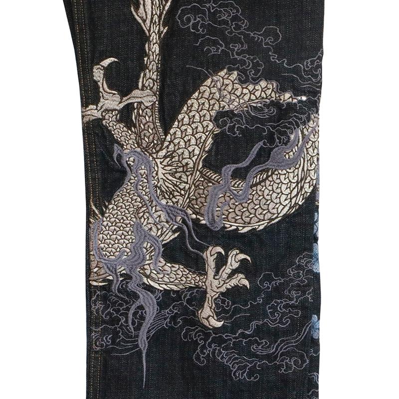 絡繰魂 粋 からくりだましい いき 龍 × 牡丹 刺繍 デニムパンツ 241230