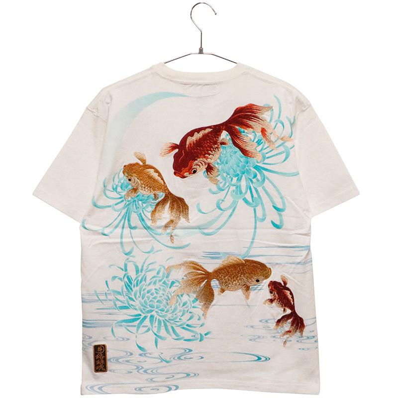 絡繰魂 粋 からくりだましい いき 金魚 流水 菊 和柄 刺繍 半袖T