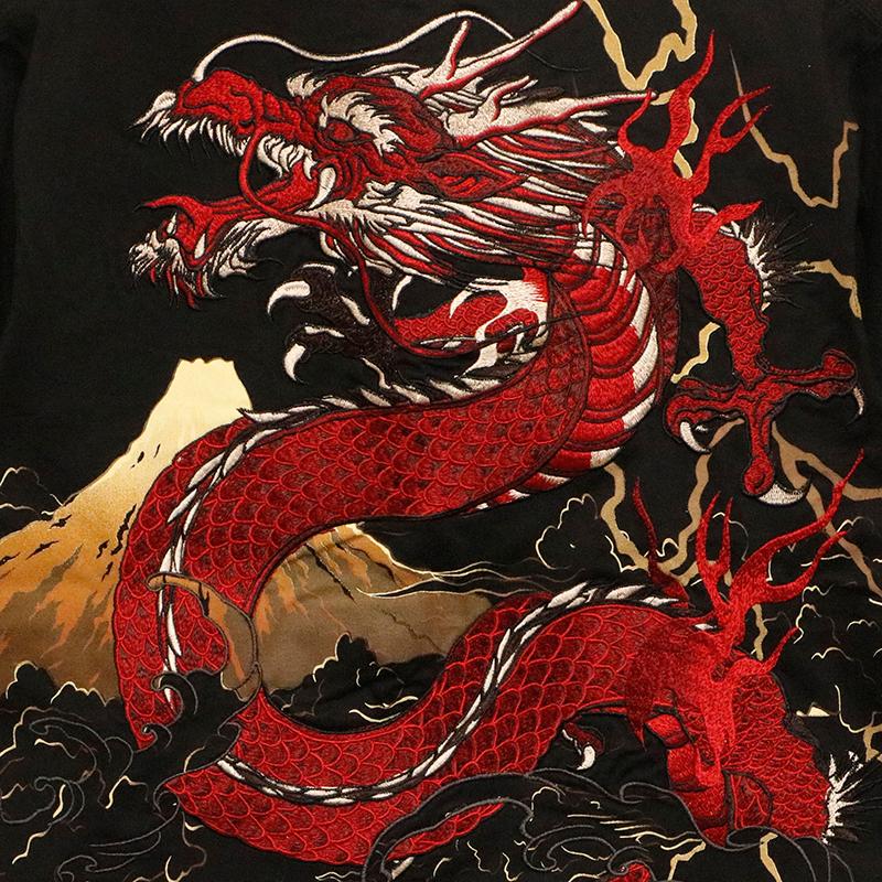 絡繰魂 粋 からくりだましい いき 龍 × 富士 柄 刺繍 和柄 半袖T