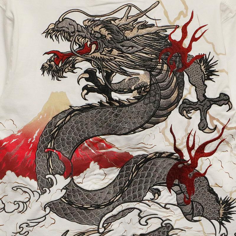 絡繰魂 粋 からくりだましい いき 龍 × 富士 柄 刺繍 和柄 半袖T