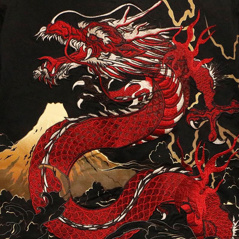 絡繰魂 粋 からくりだましい いき 龍 × 富士 柄 刺繍 和柄 半袖T