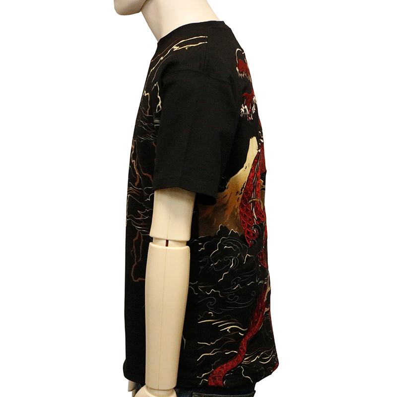 絡繰魂 粋 からくりだましい いき 龍 × 富士 柄 刺繍 和柄 半袖T