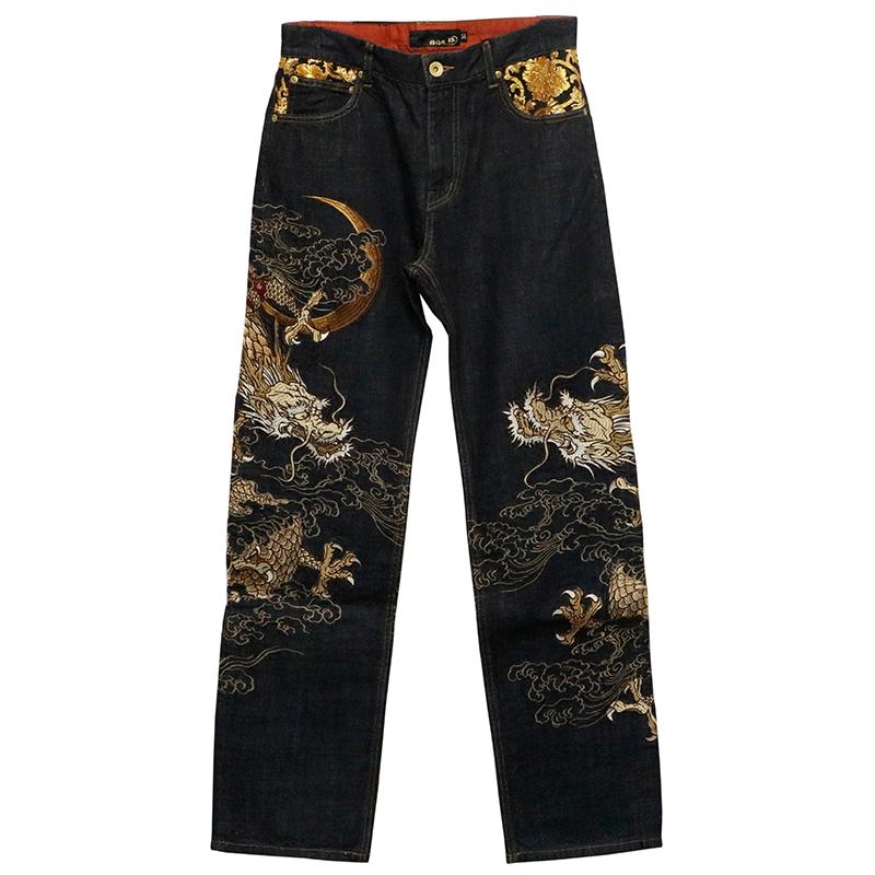 絡繰魂 粋 からくりだましい いき 月光双龍 刺繍 和柄 デニム