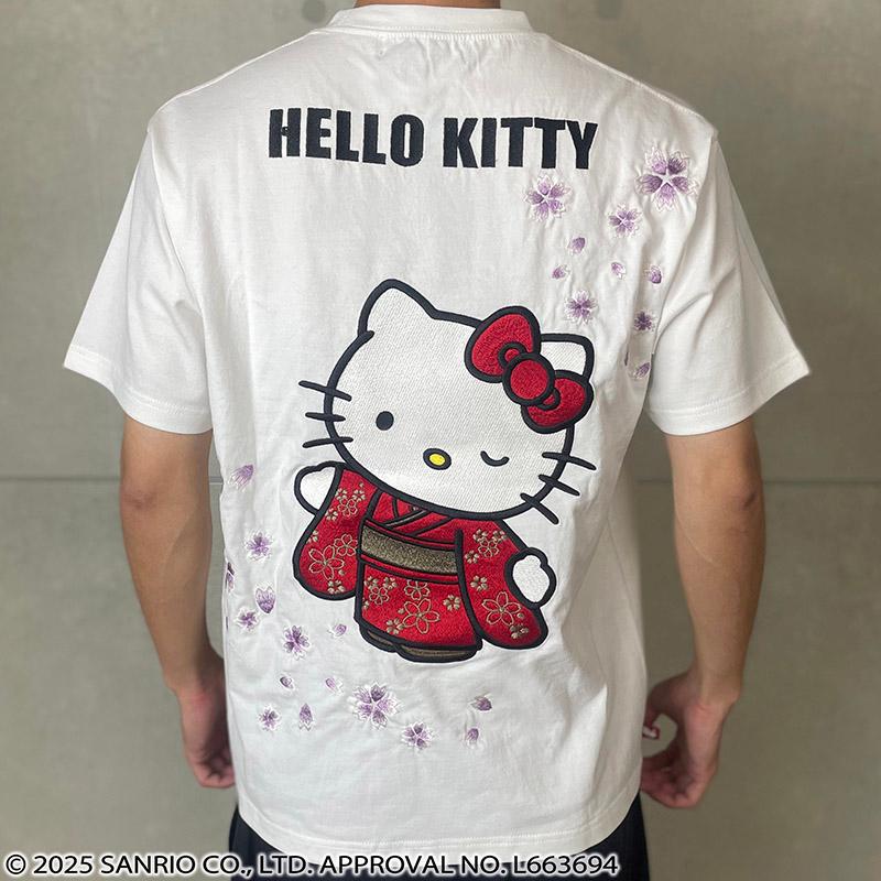絡繰魂 × Sanrio 着物 ハローキティ 柄 刺繍 半袖 Tシャツ 254050 半袖