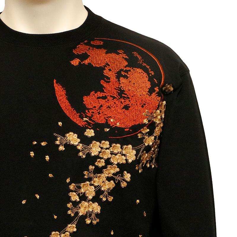 絡繰魂 粋 からくりだましい いき 満月と狼 刺繍 和柄 長袖Tシャツ
