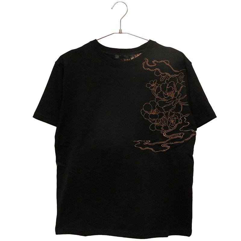 絡繰魂 粋 からくりだましい いき 九尾の狐 柄 刺繍 和柄 半袖Tシャツ