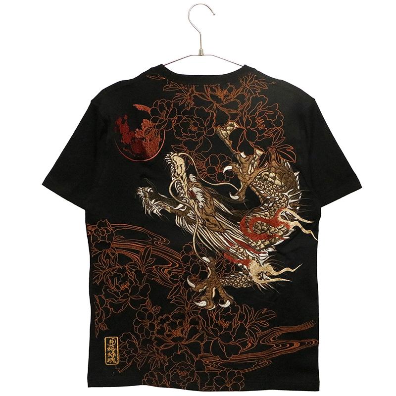 絡繰魂 粋 からくりだましい いき 龍神 柄 刺繍 和柄 半袖Tシャツ