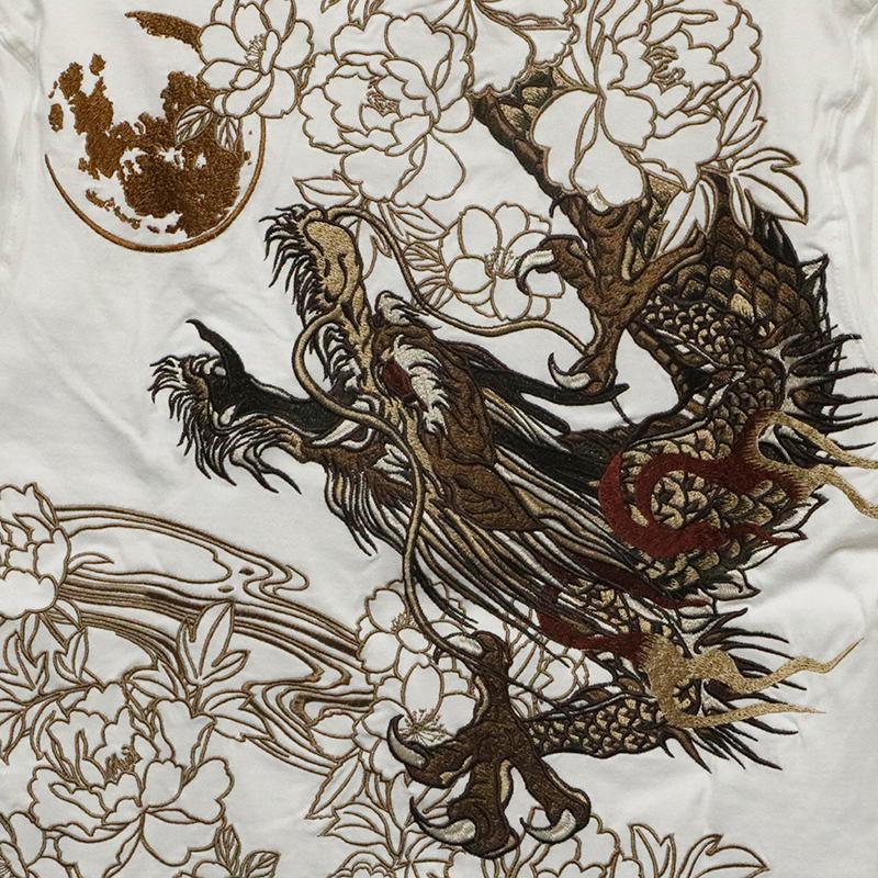 絡繰魂粋和柄 龍虎刺繍 Tシャツ ブラック 絡繰魂 粋 からくりだましい いき 龍神 柄 刺繍 和柄 半袖Tシャツ