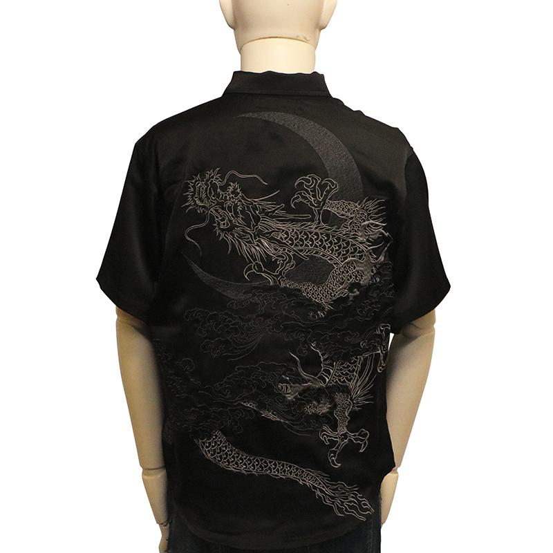 【希少品＊訳あり格安】Supreme 黒 ドラゴン刺繍 半袖シャツ L 絡繰魂 からくりだましい 月光龍 柄 総刺繍 和柄 半袖 シャツ 262027