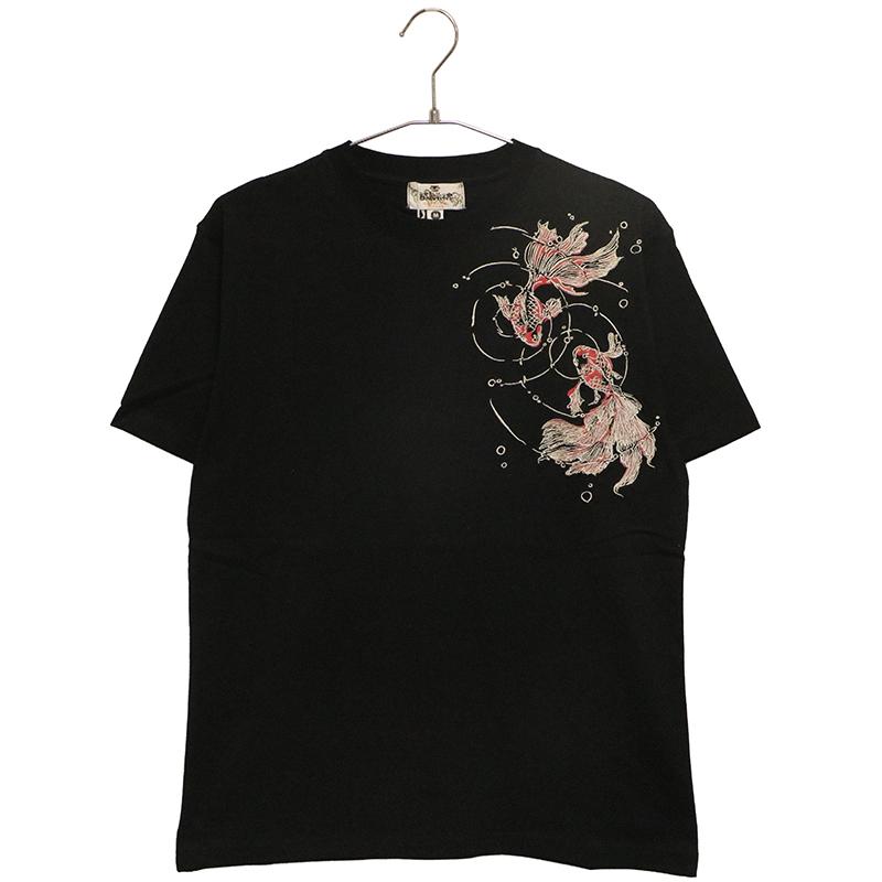 絡繰魂 からくりだましい 金魚 柄 刺繍 和柄 半袖Tシャツ 262037