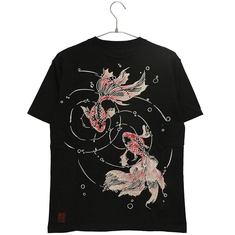 絡繰魂 からくりだましい 金魚 柄 刺繍 和柄 半袖Tシャツ 262037