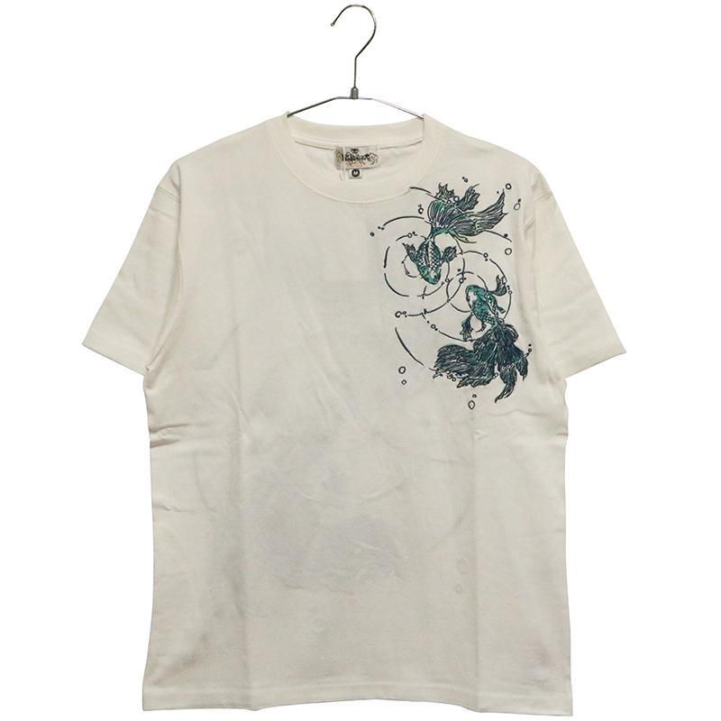 絡繰魂 からくりだましい 金魚 柄 刺繍 和柄 半袖Tシャツ 262037