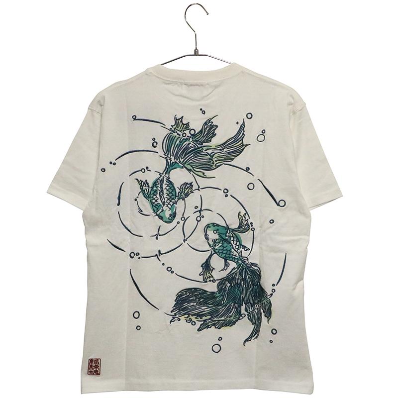 絡繰魂 からくりだましい 金魚 柄 刺繍 和柄 半袖Tシャツ 262037