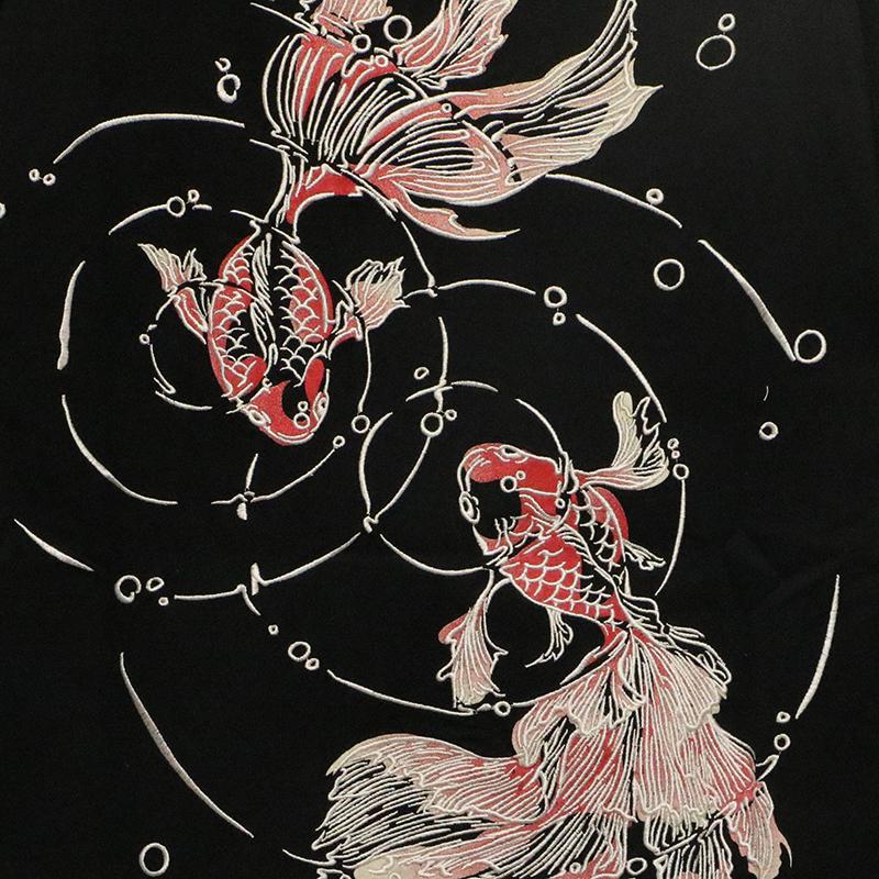絡繰魂 からくりだましい 金魚 柄 刺繍 和柄 半袖Tシャツ 262037