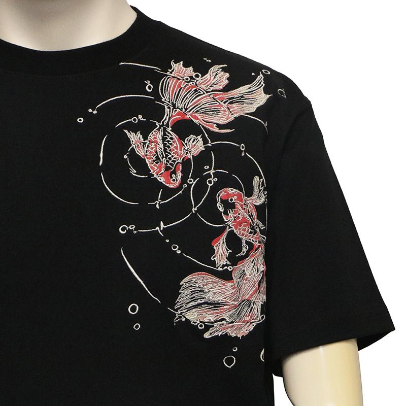 絡繰魂 からくりだましい 金魚 柄 刺繍 和柄 半袖Tシャツ 262037