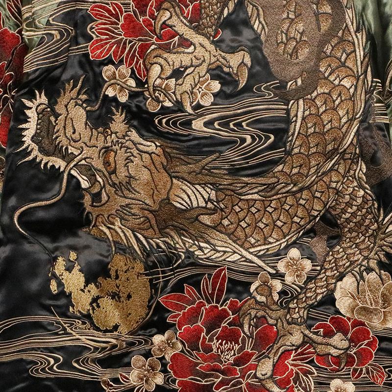 朱肉龍神様墨絵B4サイズ 茶色 大きいサイズ 4Lサイズ 絡繰魂 粋 龍神 刺繍 和柄 リバ−シブル