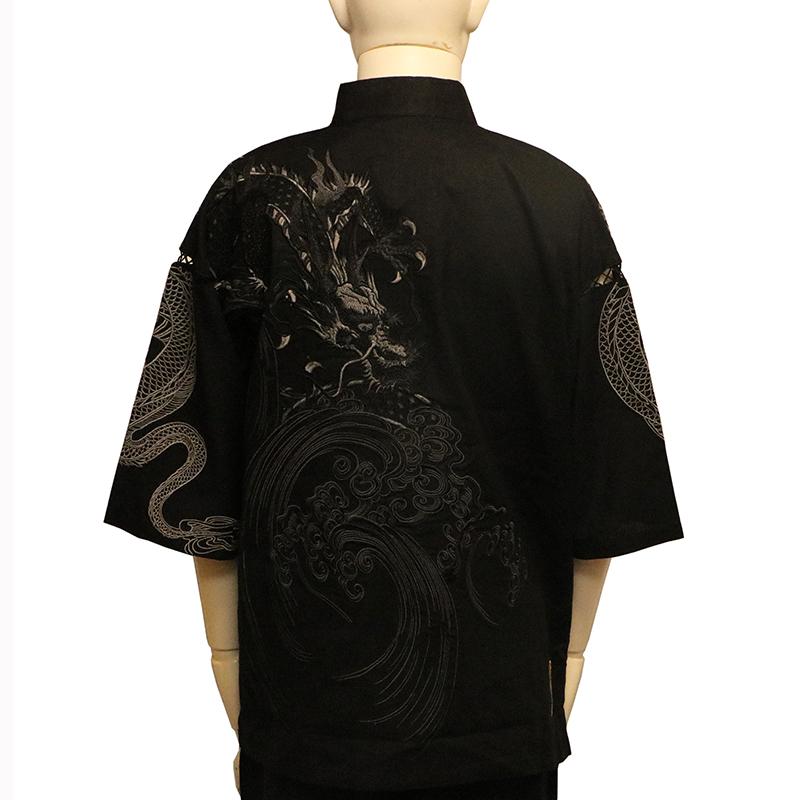 和柄 甚平 鶴 牡丹柄 黒地　祭り 絡繰魂 粋 からくりだましい いき 龍神 柄 刺繍 和柄 甚平 262070