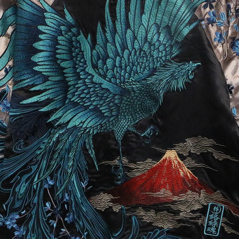 絡繰魂 粋 赤富士 × 鳳凰 柄 刺繍 和柄 リバ−シブル スカジャン