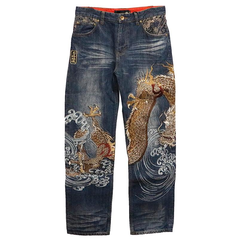 絡繰魂 粋 からくりだましい いき 水神暴走 柄 刺繍 和柄 デニムパンツ