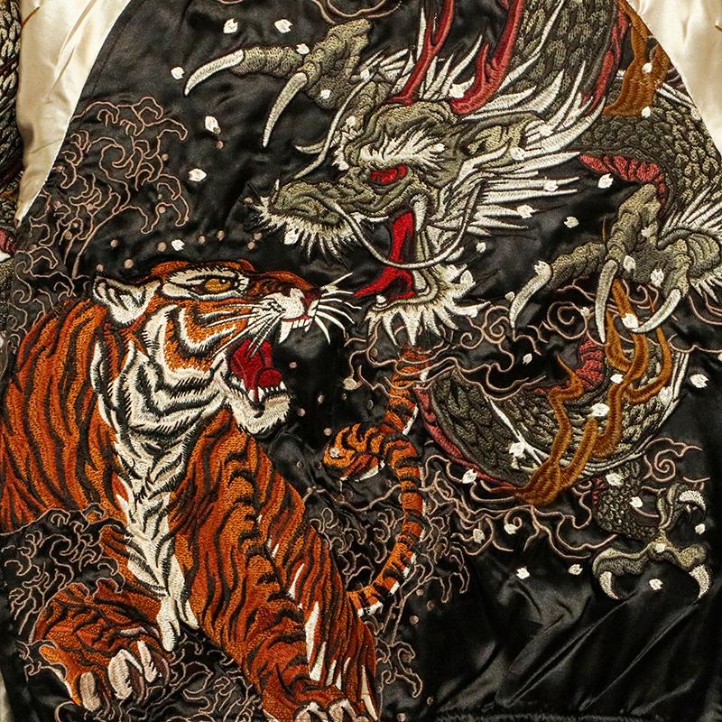 リバーシブルベロアスカジャン茶色ブラウン鶴亀富士山桜花鳥古着袖刺繍和柄別珍古着m リバーシブルベロアスカジャン茶色ブラウン鶴亀富士山桜花鳥古着