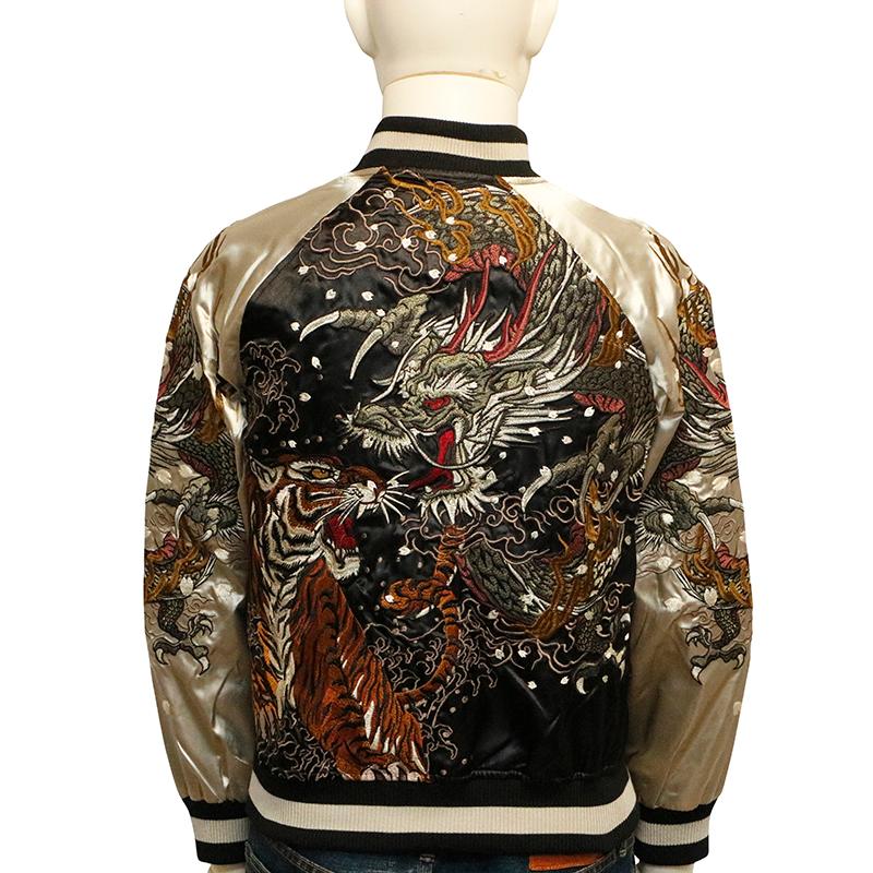 【極美品XL】ブラックアイパッチ スカジャン アーム刺繍 ドラゴン 龍 東京 極美品XL】ブラックアイパッチ スカジャン アーム刺繍 ドラゴン